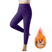 LEVMJIA Women's Pants Plus Velvet Yoga Pants Casual Solid Color Sports Elastic High Waist Leggings Every Day Wear