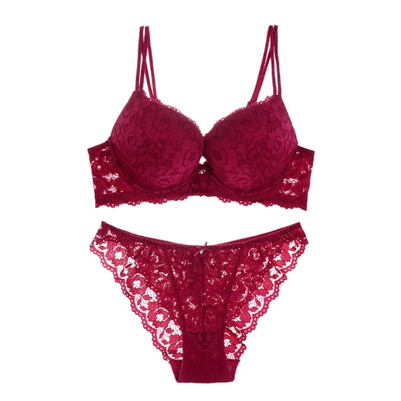 Levmjia Women's Lingerie Bra Set Thin Lace Push Up Bra with Panties Deep V Backless Comfortable for Sleep Date Night Valentine Everyday Wear