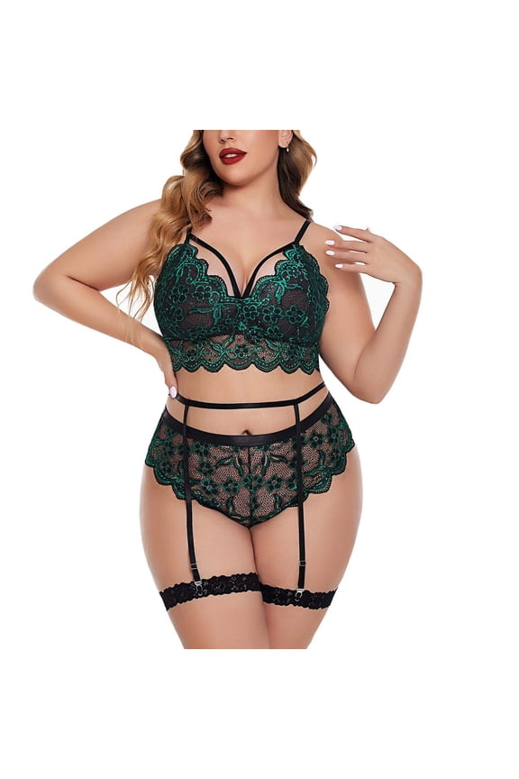 Women's Lingerie Plus Size Lace Casual V-Neck Bralette and Thong Set Fashion Wireless Bra Comfortable Sleepwear for Women