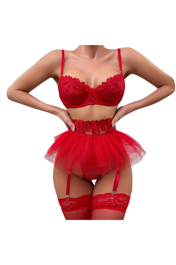 Women's Lingerie Set Mesh Embroidery 3 Piece Set For Couples Romantic Nights Comfortable Stretch Fit Pajamas And Special Occasions