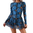 thumbnail image 1 of Levmjia Women's Long Sleeve One Piece Swimsuit Modest Swim Dress Built - In Bra Floral Print Tulle Skirt Rash Guard Swimsuit S - 2XL, Beach Pool Surfing Swimwear, 1 of 5
