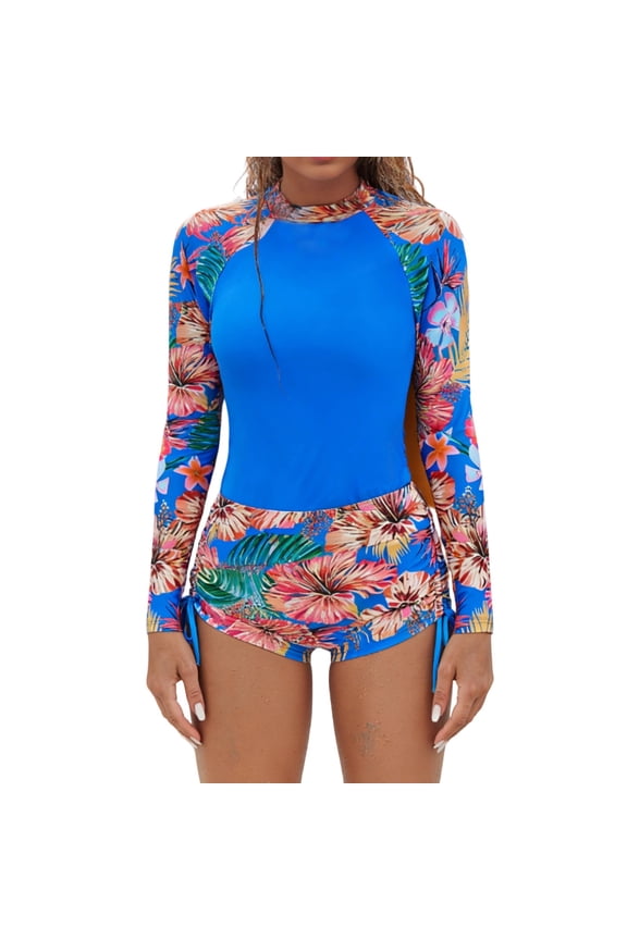 Women's Long Sleeve Quick Dry Rash Guard Surfing Swimsuit Two Piece Tankini Set, High Neck UV Sun Protection UPF 50+, Nylon Spandex Matte Finish (S-XL)