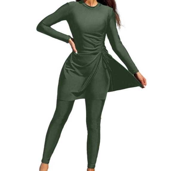 Levmjia Women's Long Sleeve Surf Suit With Built-in Pad No Underwire One Piece Swimsuit Swimdress Burkini Style Modest Swimwear Plus Size S - XL for Beach Pool