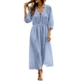 thumbnail image 1 of Levmjia Women's Long Sleeve V Neck Maxi Dress Casual Loose Flowy Dress with Pockets Tie Waist Boho Summer Beach Vacation Dresses, 1 of 6