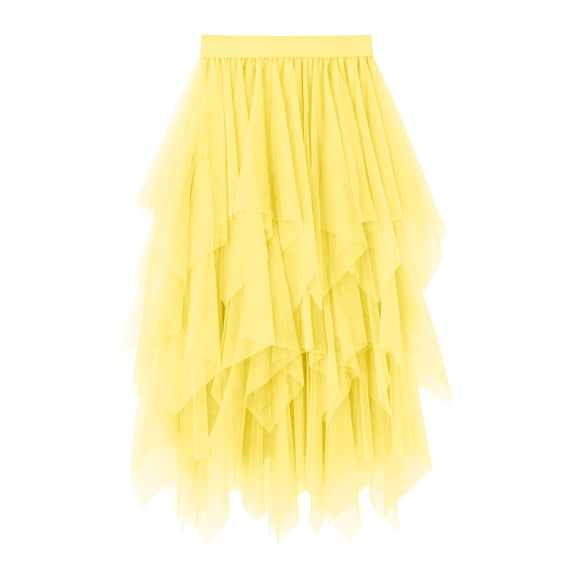 Levmjia Women's Mesh Skirt Pleated Fluffy Midi Skirt Solid Color Casual Flowy A-Line Skirt Layer For Daily Wear Party and Date Vacation