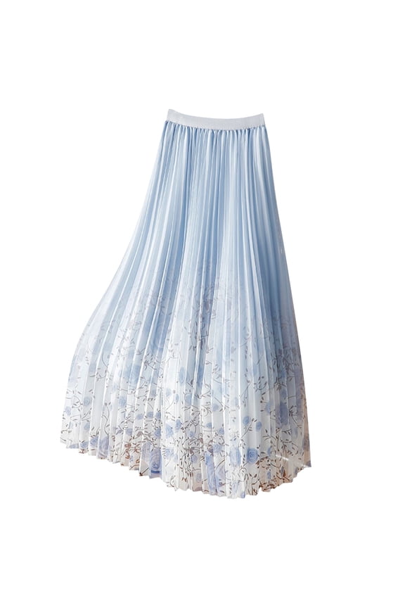 Women's Midi Skirt Floral Printed A-Line Pleated Long Skirt Casual Polyester Chiffon Maxi Skirt Beach Vacation Spring Summer