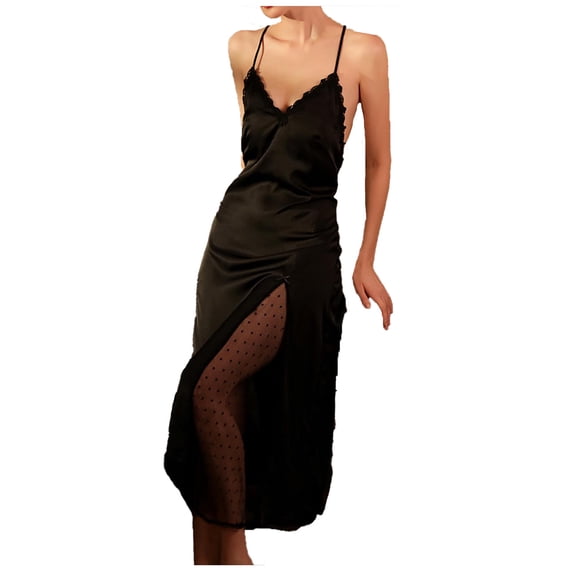 Levmjia Women's Nightgown Sleeveless Dress Camisole V-Neck Lace Silk Soft Polyester Sleep Home Comfortable Loose Fit Pajamas Daily Wear Spring Summer