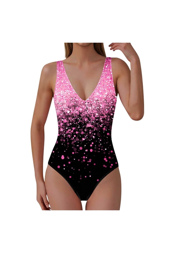 Women's One Piece Swimsuit Flattering Sleeveless Casual Printed V Neck Tummy Control With Removable Padded Bra For Beach Vacation
