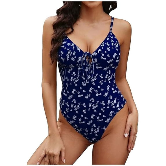 Levmjia Women's One Piece Swimsuit Floral Printed Halter Ruffle Drawstring Adjustable Straps Beach Vacation Swimsuit Swimming