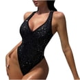 thumbnail image 1 of Levmjia Women's One Piece Swimsuit, High Neck Shiny Rhinestone, Backless Halter Tie Back, Nylon Swimwear, Clubwear Party Bikini Alternative Swimwear for Women, 1 of 9