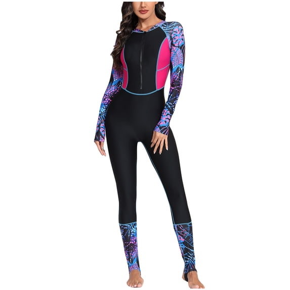 Levmjia Women's One Piece Swimsuit Rash Guard Surf Suit UV Protection Full Body Long Sleeve Zip Front Swimsuit with Print, S-2XL
