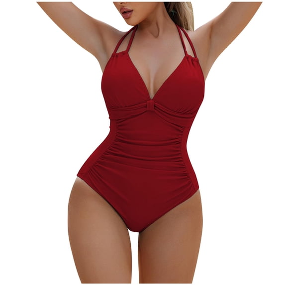 Levmjia Women's One Piece Swimsuit Solid Color High Neck Halter Ruched Tummy Control Basic Swimwear Nylon Spandex S-2XL