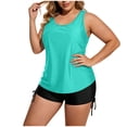 thumbnail image 1 of Levmjia Women's Plus Size 3 Piece Tankini Swimsuit Set, High Waisted Drawstring Swim Trunks, Modest Swimwear with Built - in Bra Pads, Nylon Spandex, S - 3XL, 1 of 6