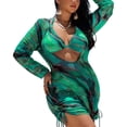 thumbnail image 1 of Levmjia Women's Plus Size Bikini Set 3 Piece Mesh Printed Long Sleeve Sun Protection Cover Up Drawstring Pleated Swimsuit High Waisted Bathing Suit For Beach Vacation, 1 of 8