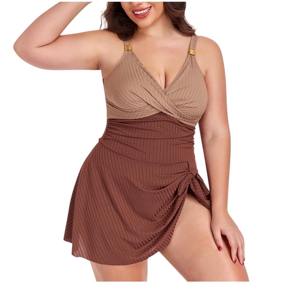 Levmjia Women's Plus Size Color Block High Neck One Piece Swimsuit Ruched Swimdress Tummy Control Flattering Swimsuit for Swimming Surfing L - 5XL