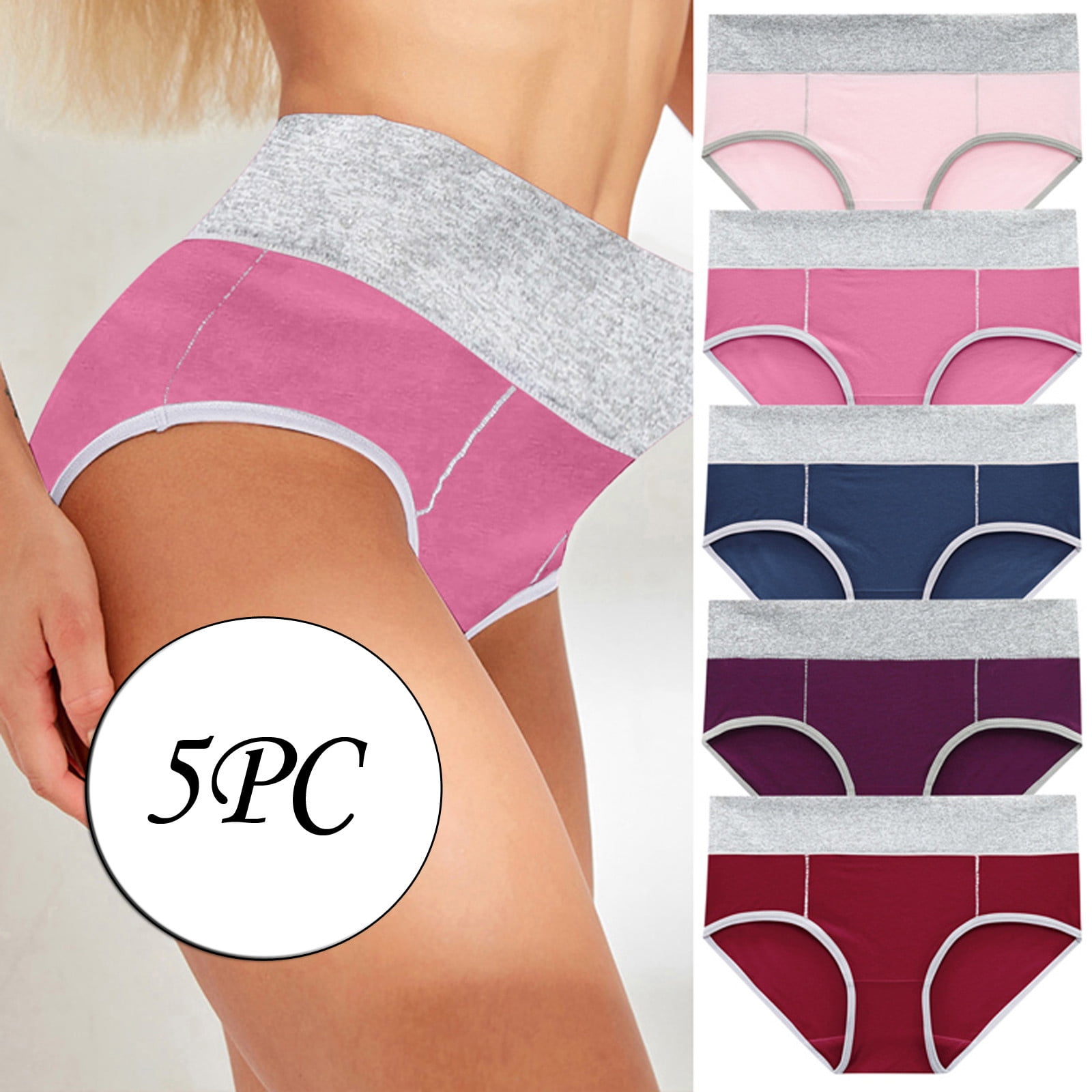 Levmjia Women's Plus Size Cotton Underwear Clearance 5PC Solid Color ...