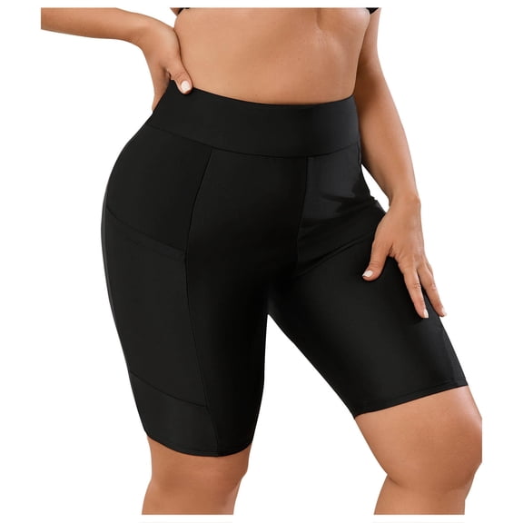 Levmjia Women's Plus Size Swim Shorts, High Waisted Swim Pants with Pockets, Solid Color Slim Fit Quick Dry Board Shorts, Nylon Spandex Beach Swimwear for Women L - 5XL