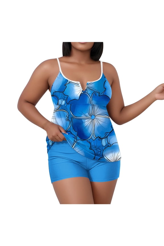 Women's Plus Size Tankini Swimwear Set Built-in Bra High Waisted Bikini Bottoms Plus Size Swimsuit for Women Nylon Spandex Swimwear 2 Piece Swimsuit Set