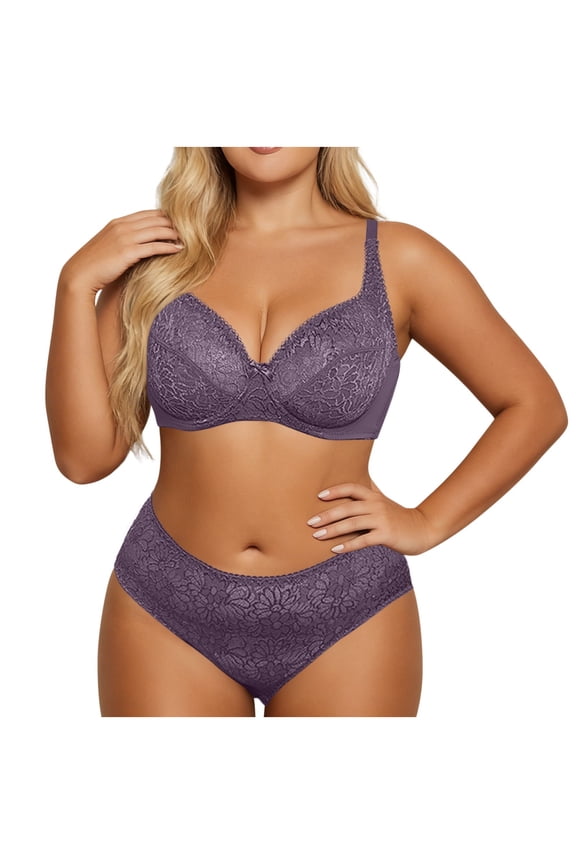 Women's Plus Size Underwear Set Lace Bralette Solid Color No Underwire Comfortable Sleep Bra Everyday Wear Breathable Seamless