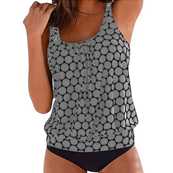 Levmjia Women's Polka Dot Print Tankini Swimsuit Set 2Pc, Plus Size S-5XL, High Neck Bikini Top & Bottom, Ruched Beach Swimwear