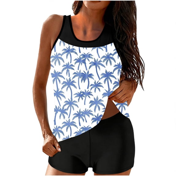 Levmjia Women's Printed Tankini Swimsuit Set Built-in Bra Adjustable Drawstring High Waisted Shorts Nylon Spandex S-2XL Plus Size Quick Dry