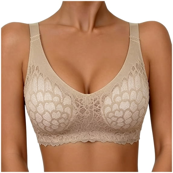 Levmjia Women's Push Up Bras Plus Size Wireless Printed No Steel Ring Lace Underwear Everyday Comfortable Back Closure Daily Wear