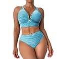 thumbnail image 1 of Levmjia Women's Two Piece Swimsuits Deep V Bikini Set Solid Color Tummy Control High Waisted Ruched Bathing Suits Beach Vacation, 1 of 8