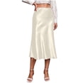 thumbnail image 1 of Levmjia Women's Satin Midi Skirt Elegant A-Line Silk High Waisted Side Zipper Stretch Comfortable Casual Work Office Long Skirt, 1 of 9