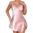 thumbnail image 1 of Levmjia Women's Satin Nightgown Deep V Neck Lace Slip Dress Sexy Loungewear with Side Slit for Women, 1 of 4