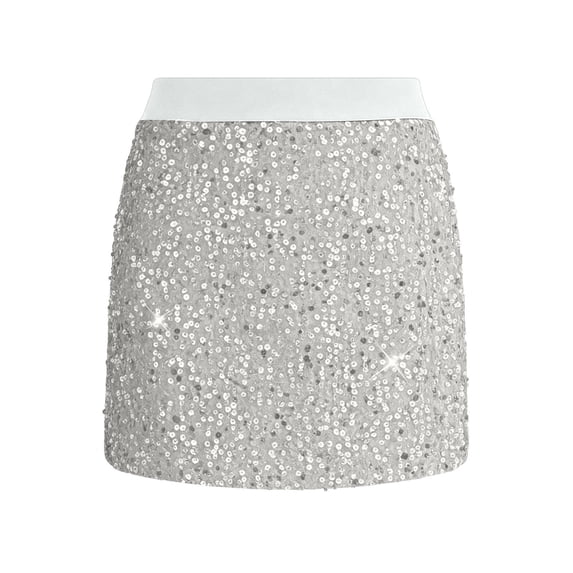 Levmjia Women's Sequin Skirt Mini Solid Color Holiday Party Bodycon Skirt With Elastic Waist For Club Holiday Festive Vacation Outfit