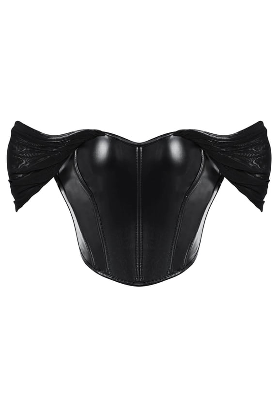 Women's Shapewear Corset Lace Leather Bustier with Boning Solid Color Tummy Control Waist Trainer Body Shaper Bridal Girdle