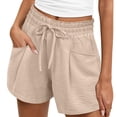 thumbnail image 1 of Levmjia Women's Shorts Casual Drawstring High Waist Pocket Solid Color Elastic Waistband Comfortable Polyester Summer Yoga Beach Wear, 1 of 2