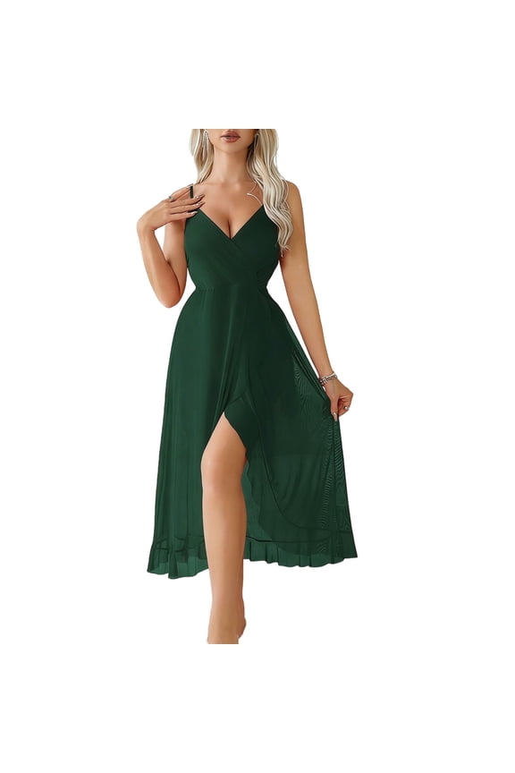 Women's Sleep Dress Fashion Slip Mesh Nightgown Deep V Suspender Backless Summer Sleepwear Comfortable Elegant Adjustable Straps