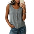 thumbnail image 1 of Levmjia Women's Sleeveless Button Down Tank Top Solid Color Crew Neck Casual Summer Blouse Loose Fit U Neck Button Up Shirt, 1 of 9