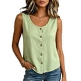 thumbnail image 1 of Levmjia Women's Sleeveless Button Down Tank Top Solid Color Crew Neck Casual Summer Blouse Loose Fit U Neck Button Up Shirt, 1 of 9