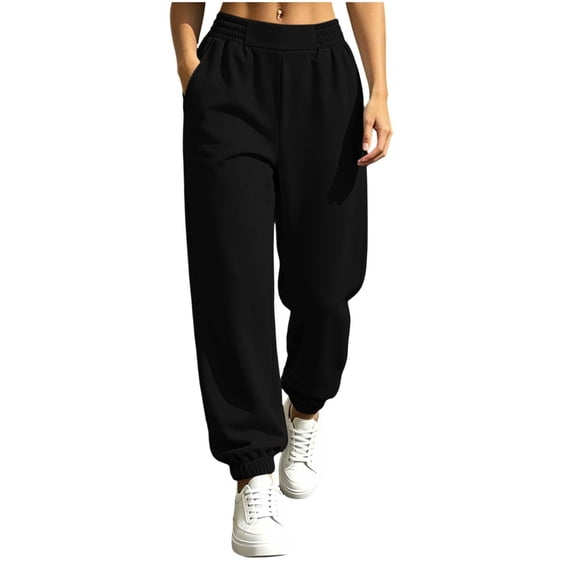 Levmjia Women's Solid Color Jogger Pants High Waisted Drawstring Elastic Waist Casual Sweatpants with Pockets Tapered Cuffed Lounge Pants