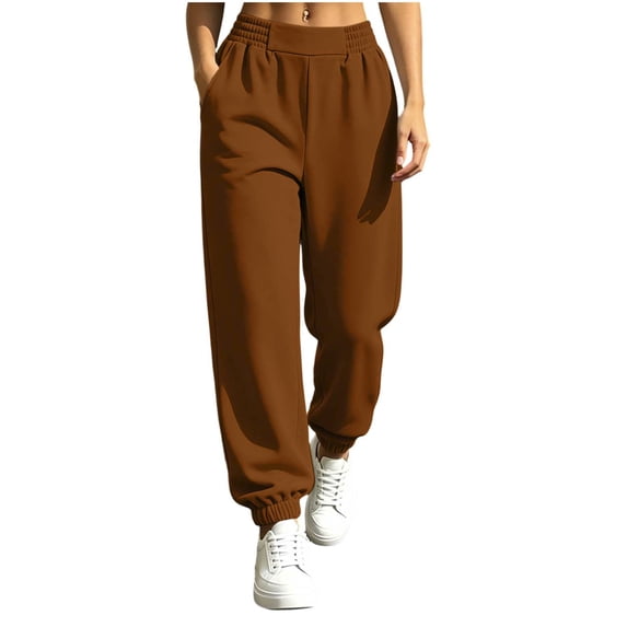 Levmjia Women's Solid Color Jogger Pants High Waisted Drawstring Elastic Waist Casual Sweatpants with Pockets Tapered Cuffed Lounge Pants