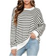 thumbnail image 1 of Levmjia Women's Striped Long Sleeve Sweater Crewneck Drop Shoulder Loose Fit Casual Pullover Top for Fall Winter, 1 of 6