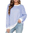 thumbnail image 1 of Levmjia Women's Striped Long Sleeve Sweater Crewneck Drop Shoulder Loose Fit Casual Pullover Top for Fall Winter, 1 of 6