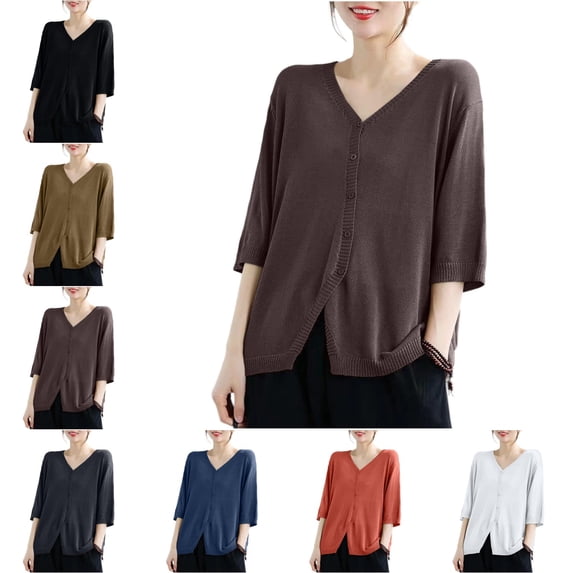 Levmjia Women's Summer Cardigan Boxy Fit Short Sleeve V Neck Button Down Lightweight Sweater for Plus Size Casual Wear