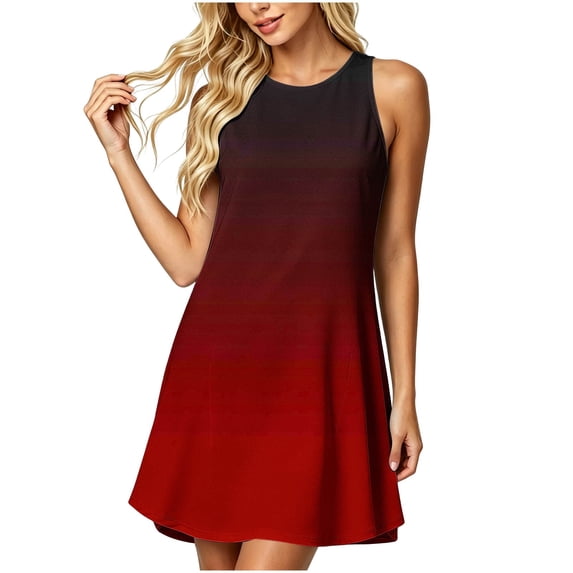 Levmjia Women's Summer Sleeveless Tank Dress Casual Gradient Color Block O Neck A Line Mini Dress with Side Pockets Loose Fit Stretchy Bodycon Sundress Daily Wear