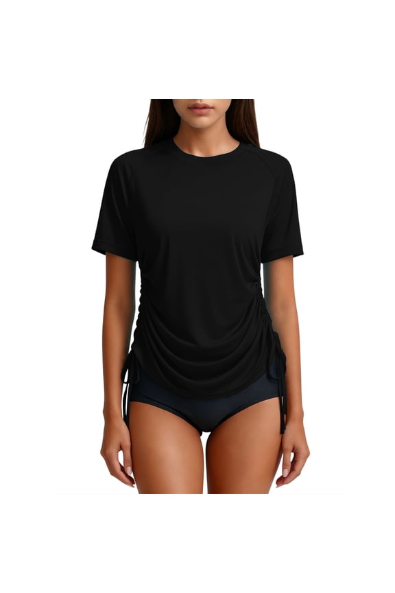 Women's Sun Protection Beach Surfing Top, Raglan Sleeve Drawstring Hem Shirt,