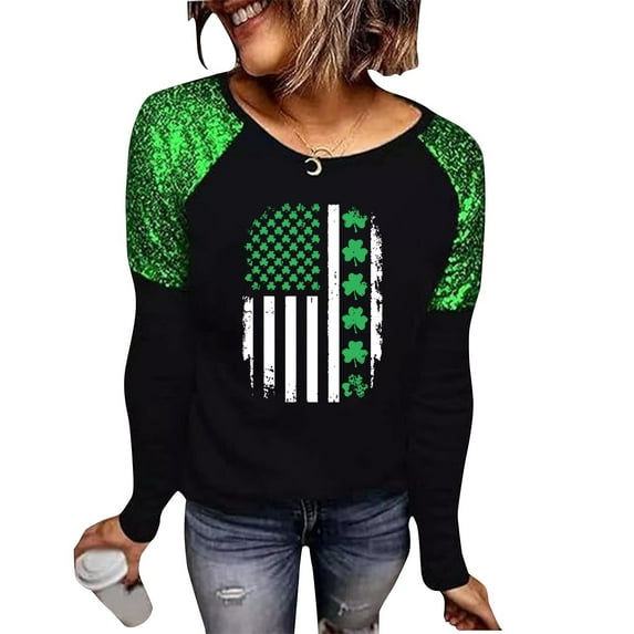 Levmjia Women's Sweatshirt Fashion Long Sleeve Round Neck St. Patrick's Printed Casual Solid Color Tops Comfortable Breathable Work Vacation Holiday Essential