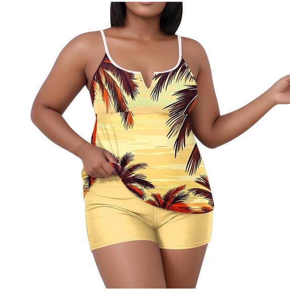 Levmjia Women's Swimsuit Two Piece Bikini Set Plus Size Printed Top With Chest Cushion High Waisted Shorts Tummy Control Quick Dry Beach Vacation and Pool Party