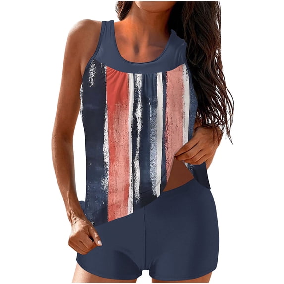 Levmjia Women's Swimsuit Two Piece Tankini Set Printed High Waisted Tummy Control Quick Dry Conservative Beach Vacation Pool Swimming