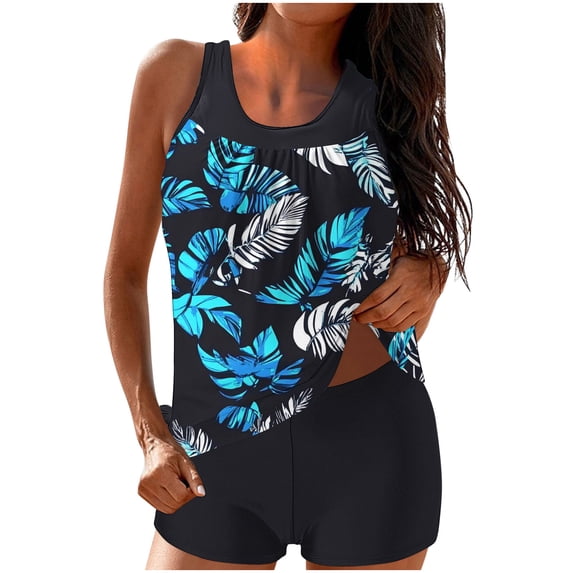 Levmjia Women's Swimsuit Two Piece Tankini Set Printed High Waisted Tummy Control Quick Dry Conservative Beach Vacation Pool Swimming