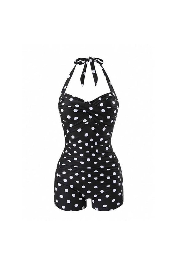 Women's Swimwear Lace Up Polka Dot Printed Tummy Control One Piece Swimsuit With Adjustable Straps Ruffle Design For Beach Vacation Pool Party