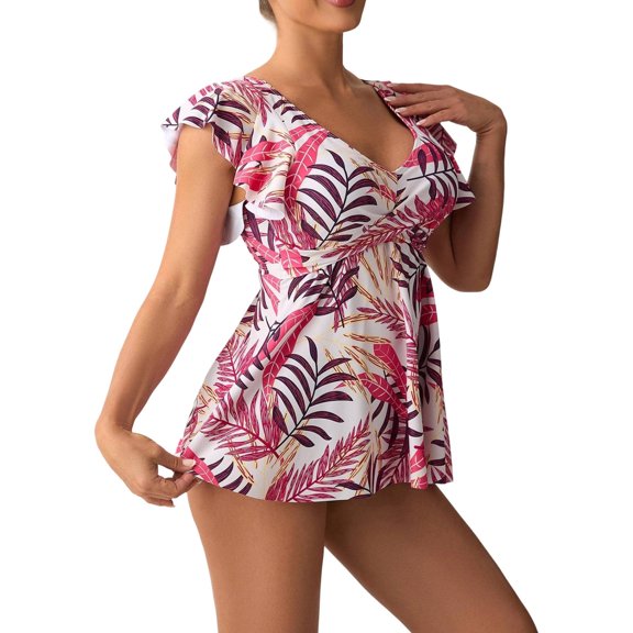 Levmjia Women's Tankini Set Floral Printed Skirt Swimsuit Ackless Adjustable Removable Padded Bras High Waist Beach Vacation Swimming Wear