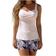 thumbnail image 1 of Levmjia Women's Tankini Set Pleated Top and Pants Printed High Waisted Solid Color Tummy Control Plus Size Swimsuit With Removable Padded Bra Beach Vacation, 1 of 5