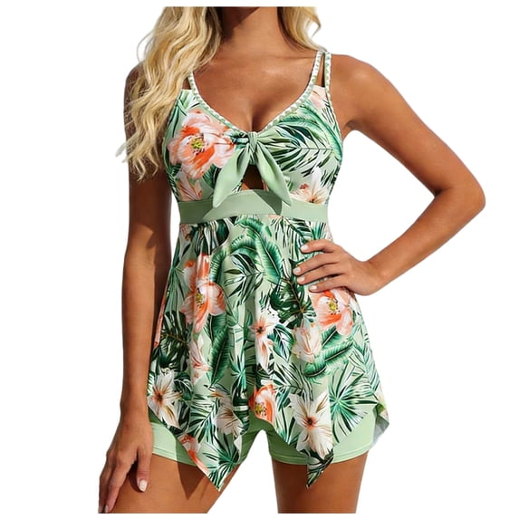 Levmjia Women's Tankini Swimsuit drawstring split High Waisted Floral printed With Chest Cushion Bra No Steel Support loose Beach Vacation Summer Swimwear